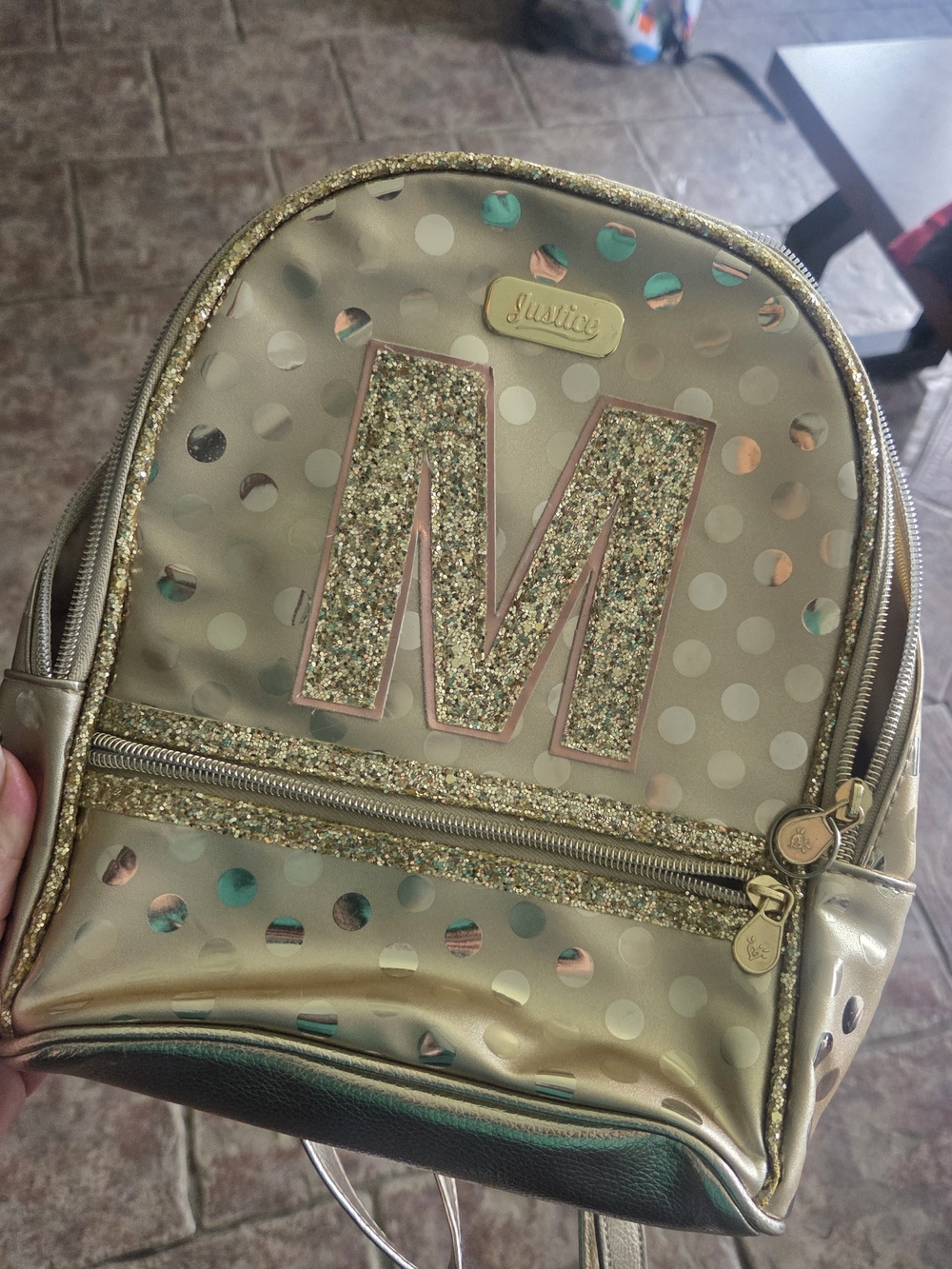 Justice Gold Glitter 'M' Mini Backpack